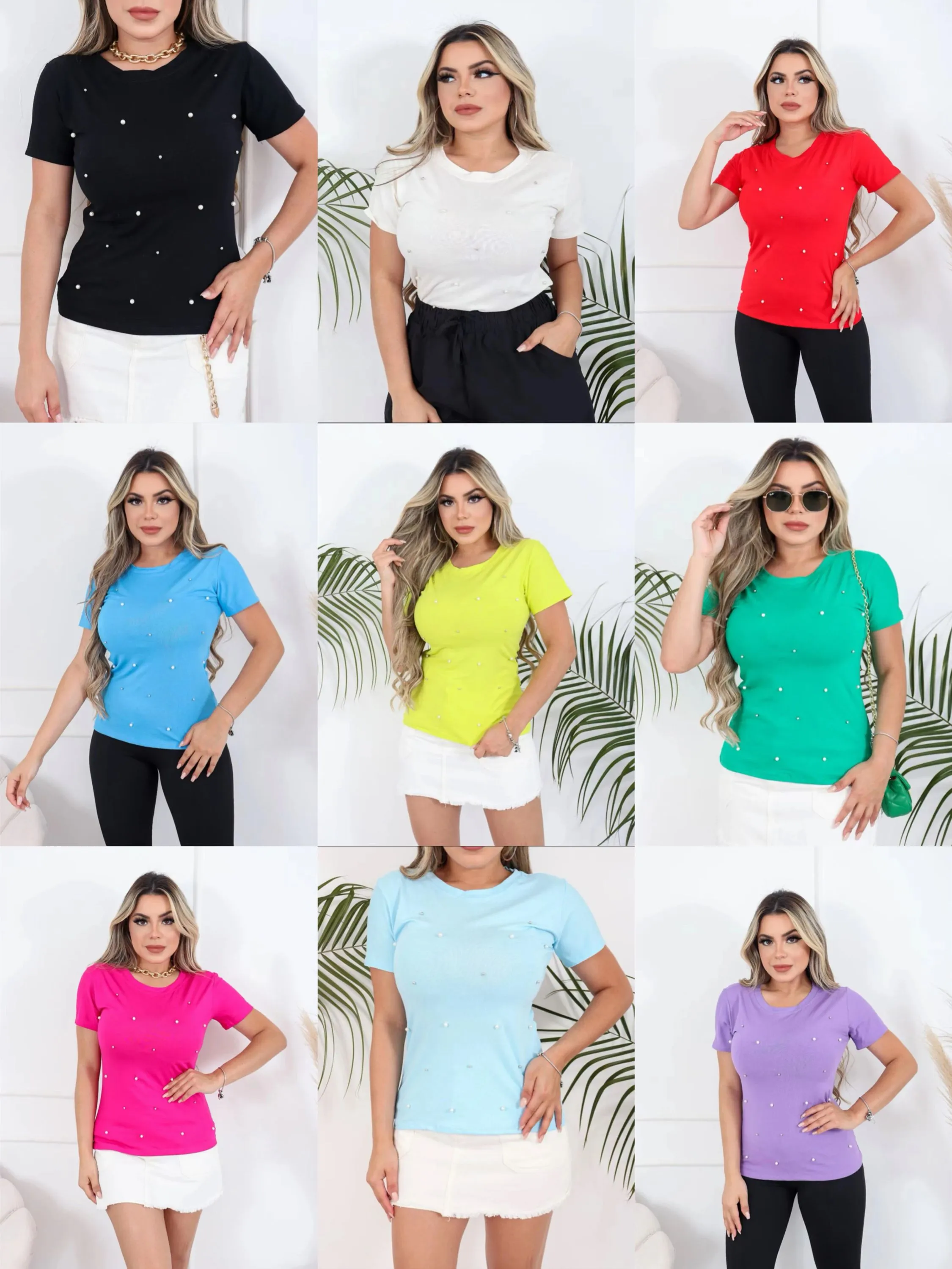 Kit 10 peças blusa T-shirt feminina de pérola