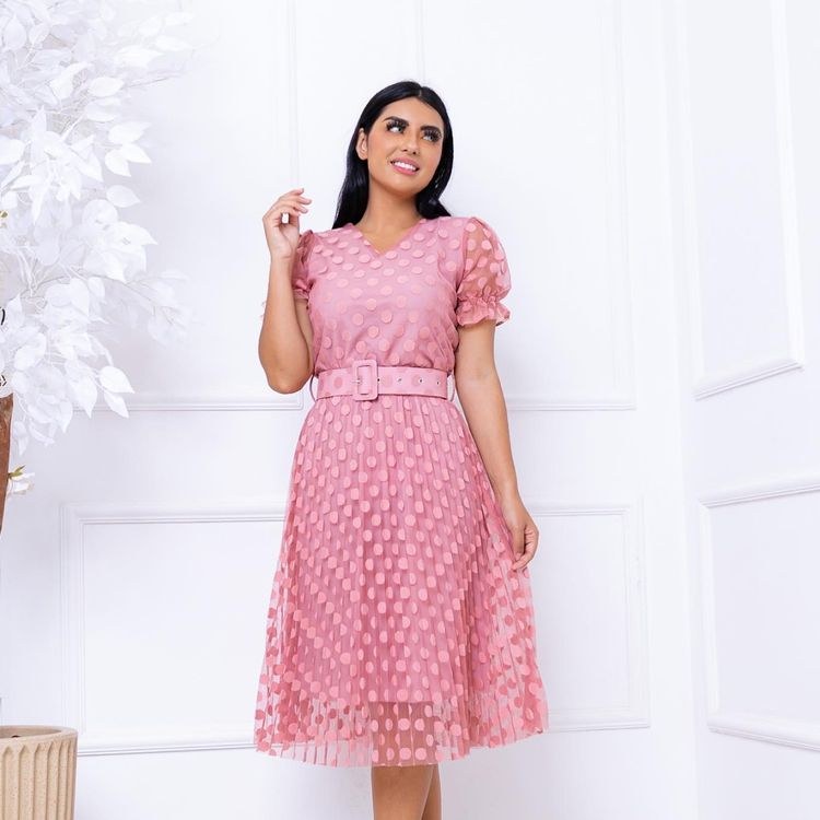 Vestido Plisada tule com cinto