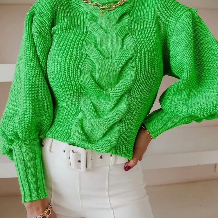 Blusa Feminina Tricot Manga Longa Com Trança Priscila cor neon