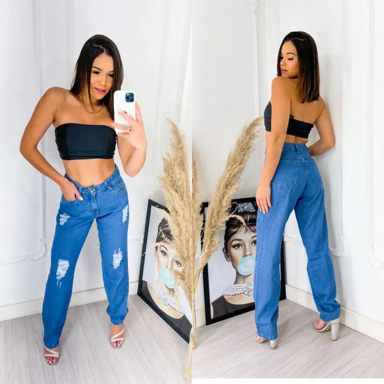 Calça jeans feminina wide leg rasgado 2022