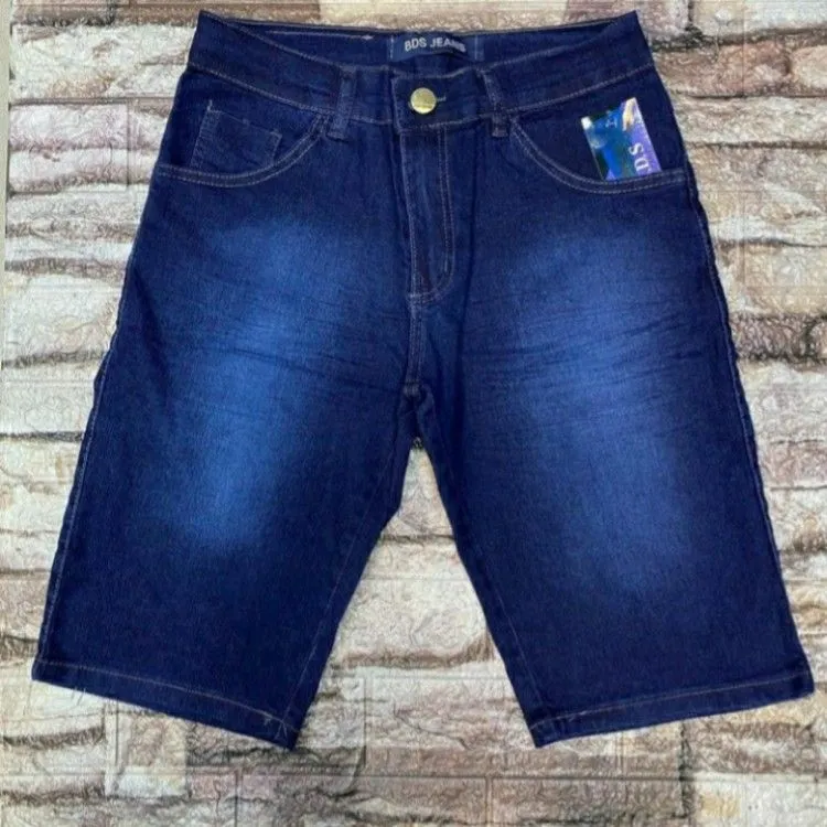 Bermuda jeans masculina azul com elastano