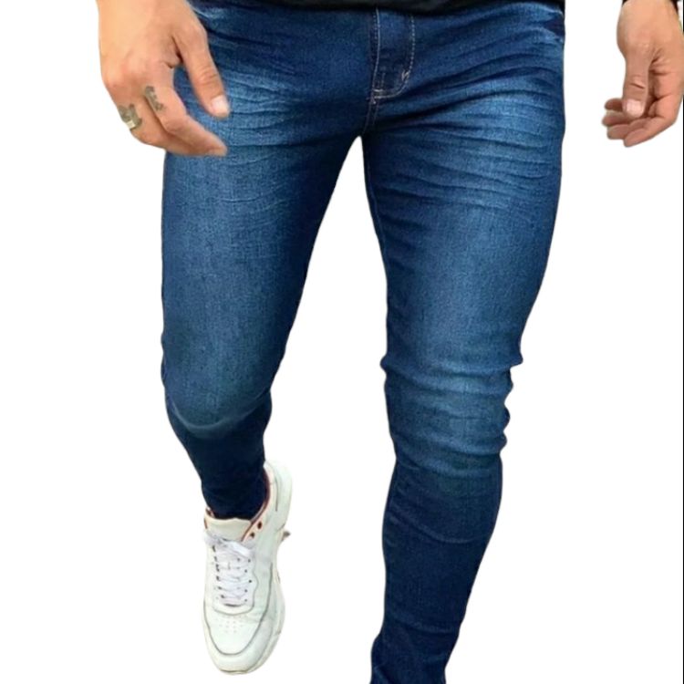 Calca jeans masculina azul com elastano