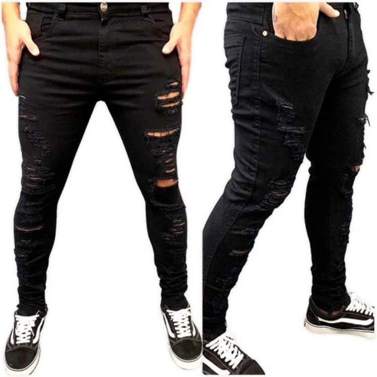 Calça masculino preto Rasgada