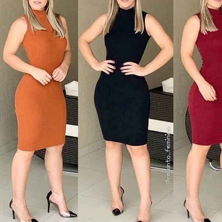 Vestido  canelado gola alta Tatis Modas