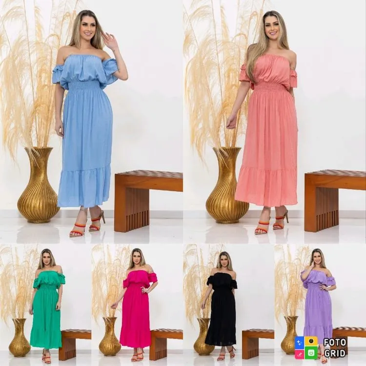 Vestido longo moda feminina com forro