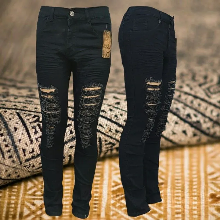 Calça Masculino preto rasgada