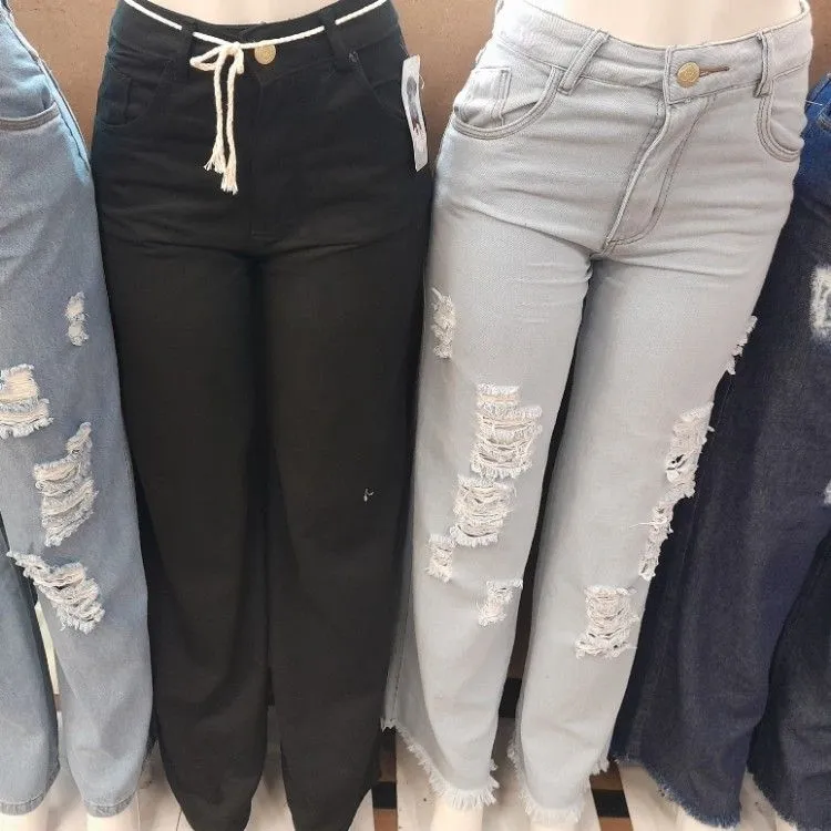 Calça jeans feminina corte reto folgada