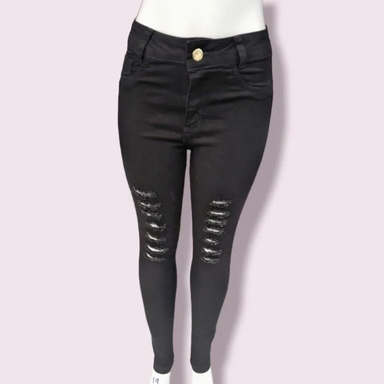 Calça jeans feminina rasgado preto