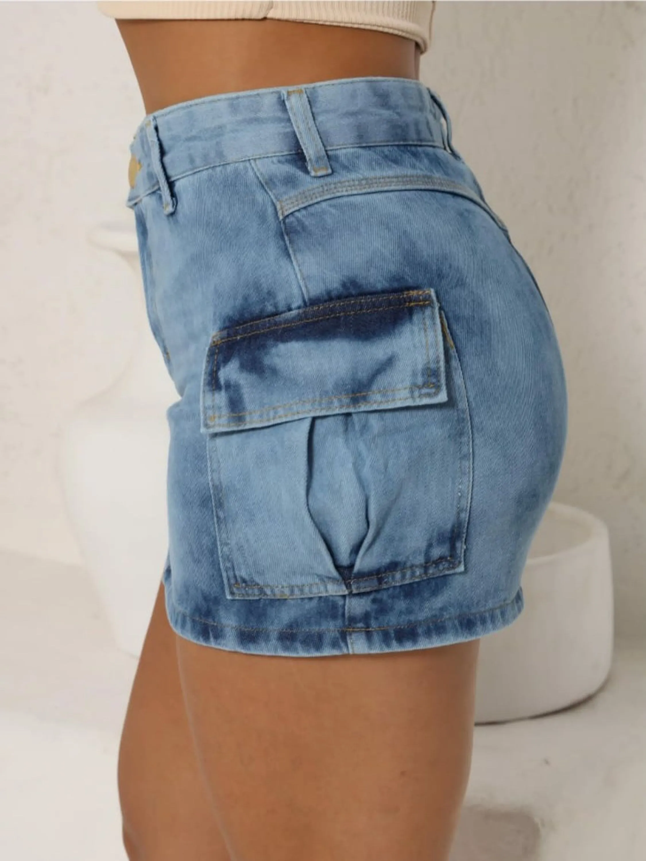 Saia cargo jeans feminina