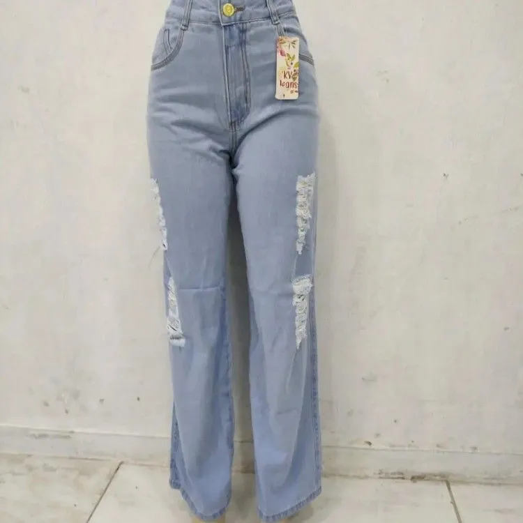 Calça jeans feminina corte reto folgada