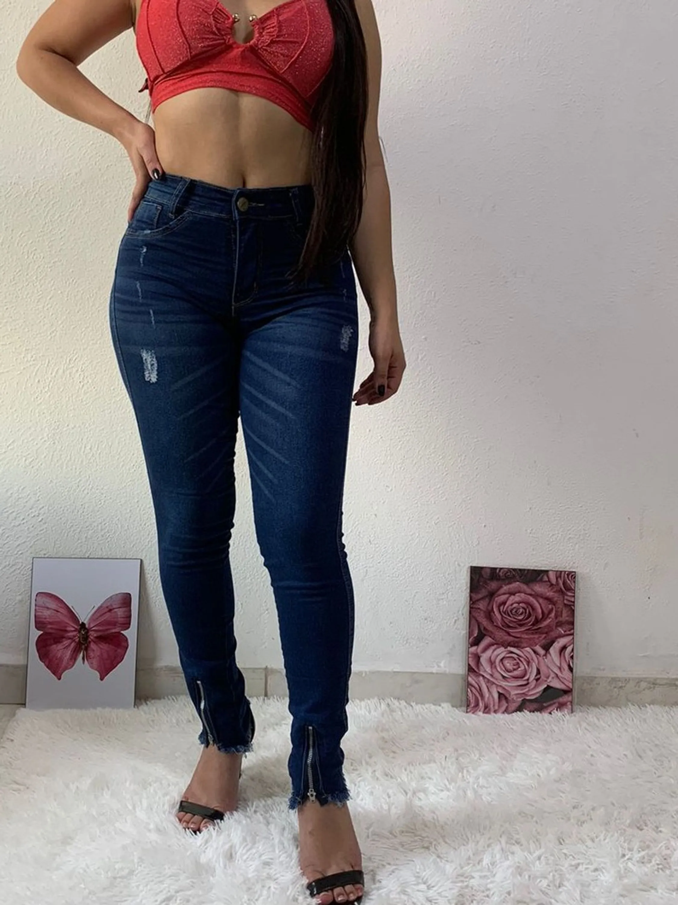 Calça jeans feminina barra jep