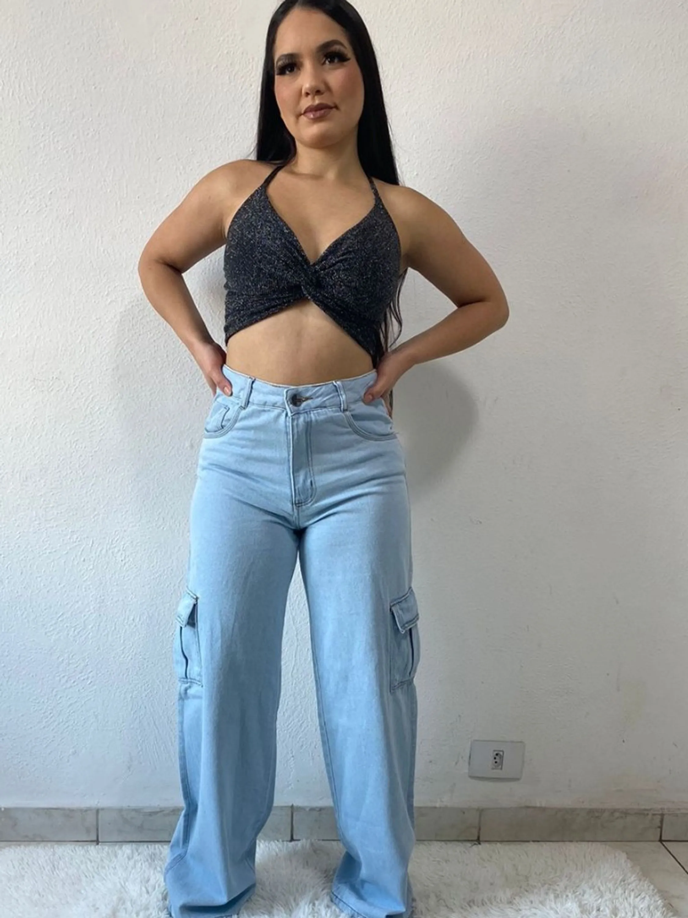 Calça reta feminina cargo modelo