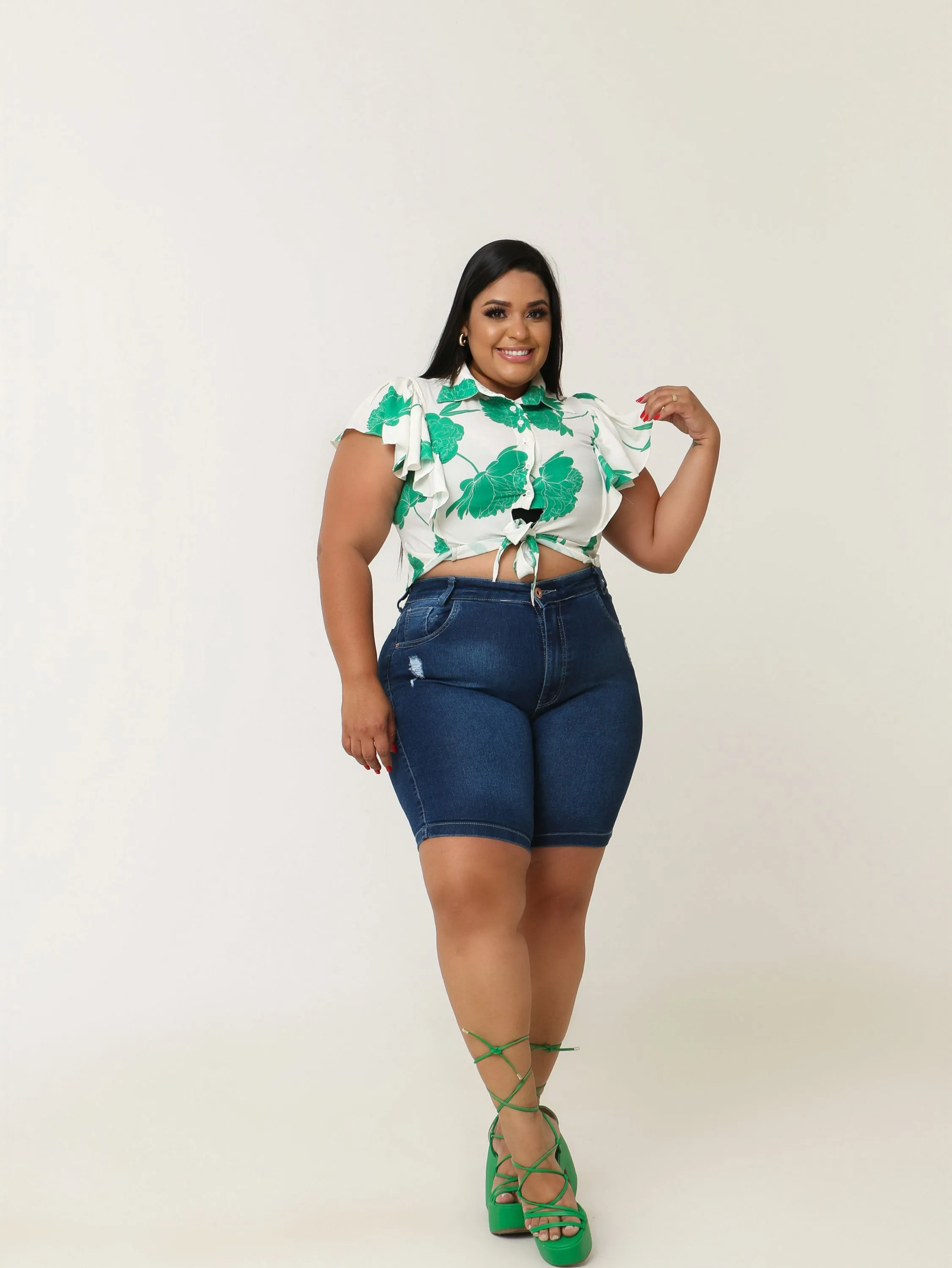 Bermuda jeans feminina plus size