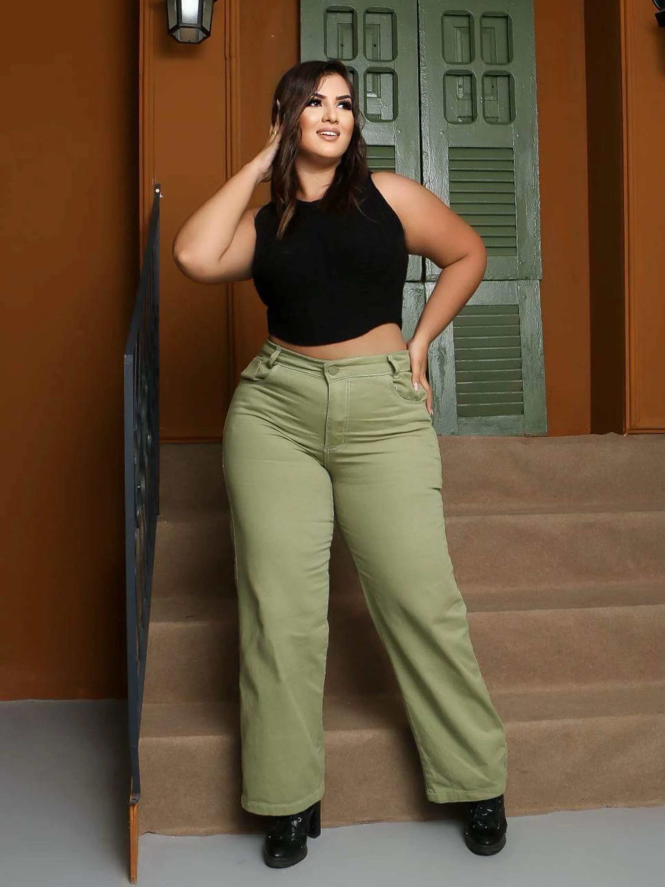 Wide leg verde feminina