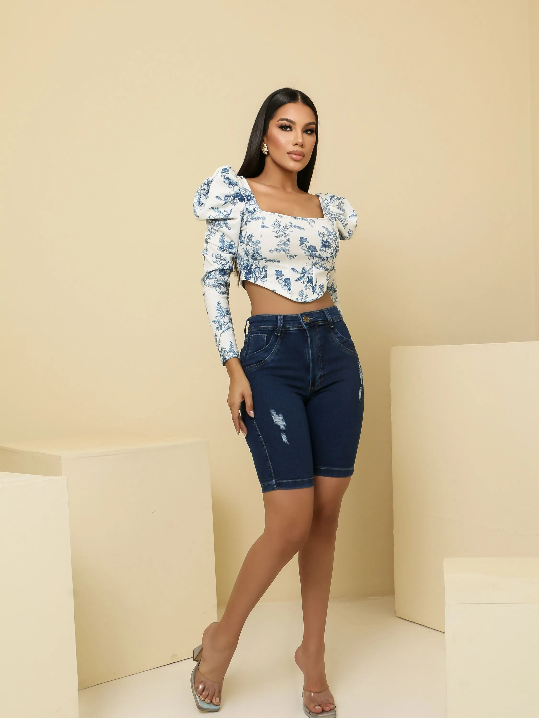 Bermuda jeans feminina