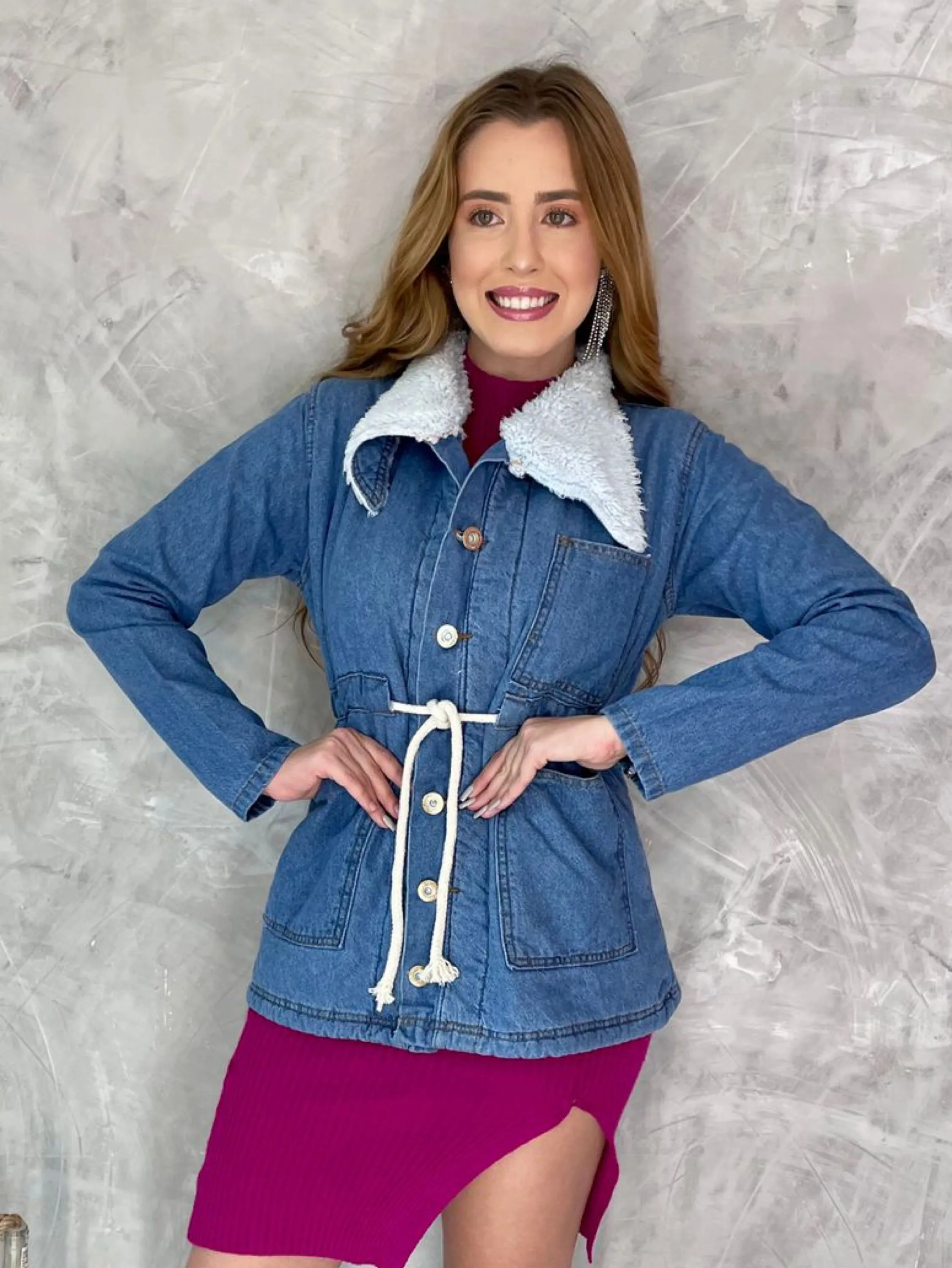 Parka jeans forrada feminina