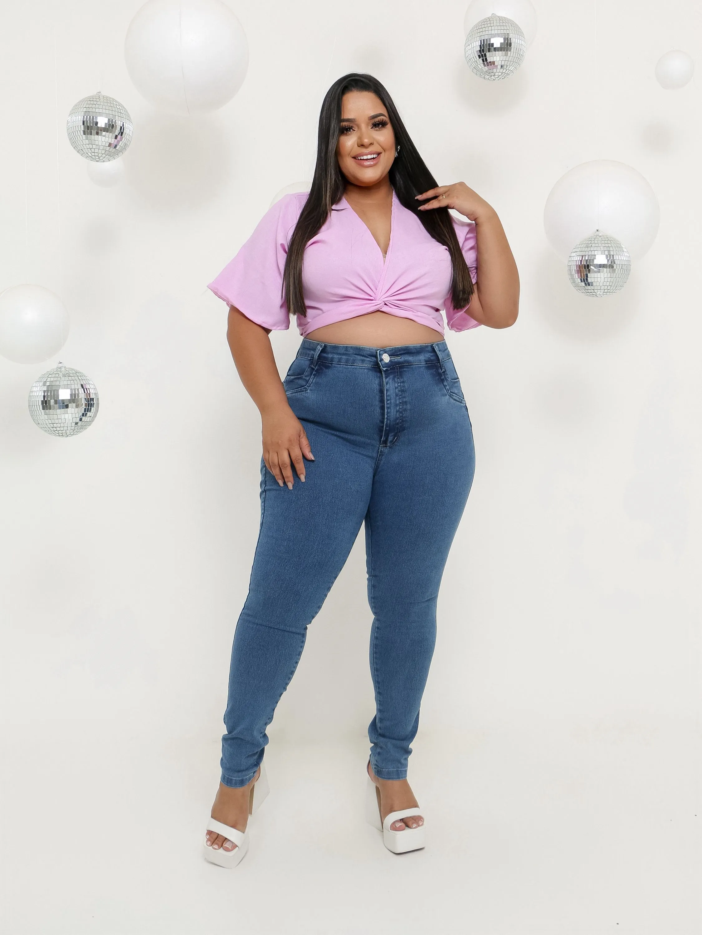 Calça skinny jeans feminina plus size