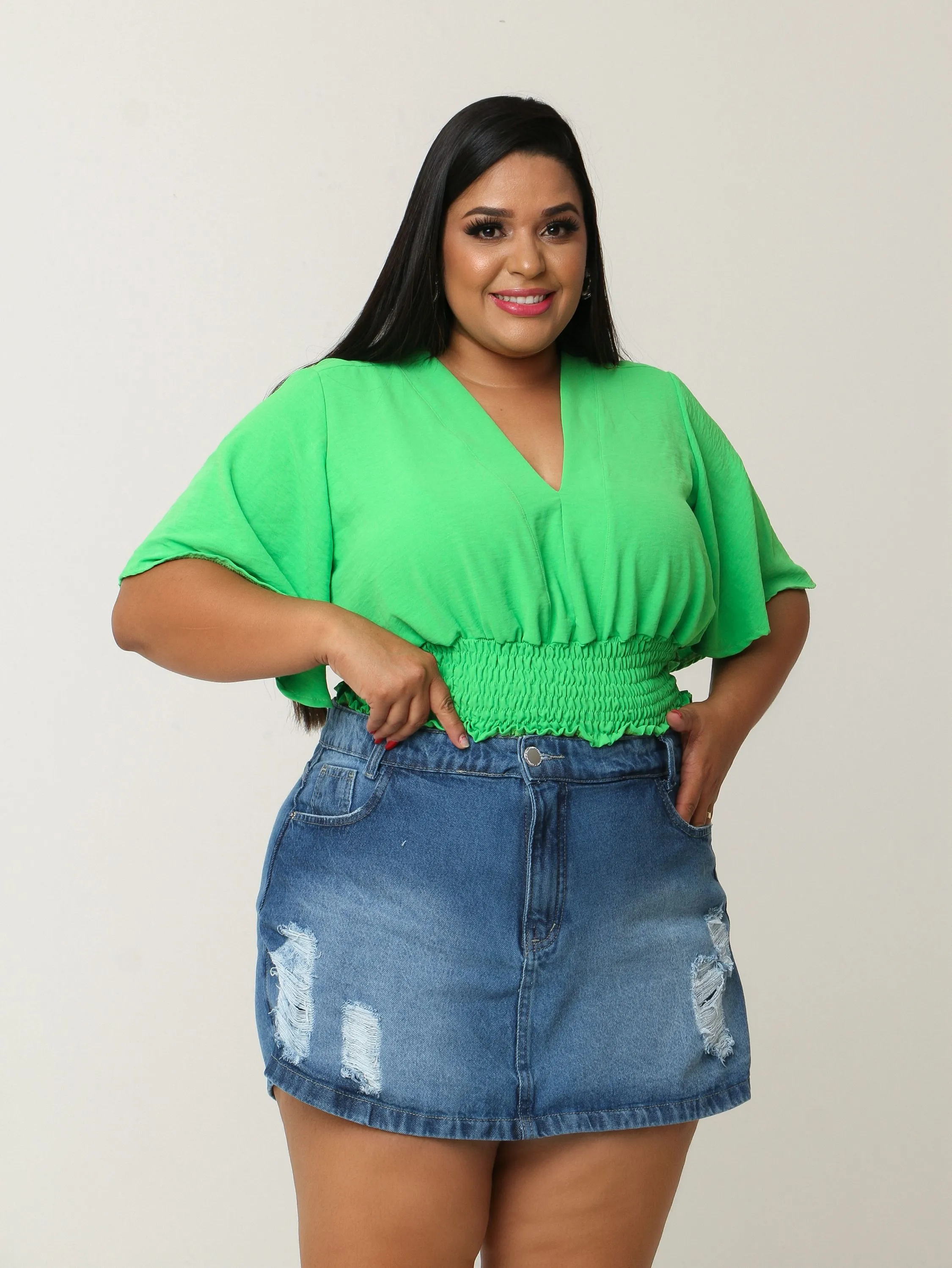 Short saia jeans feminino plus size