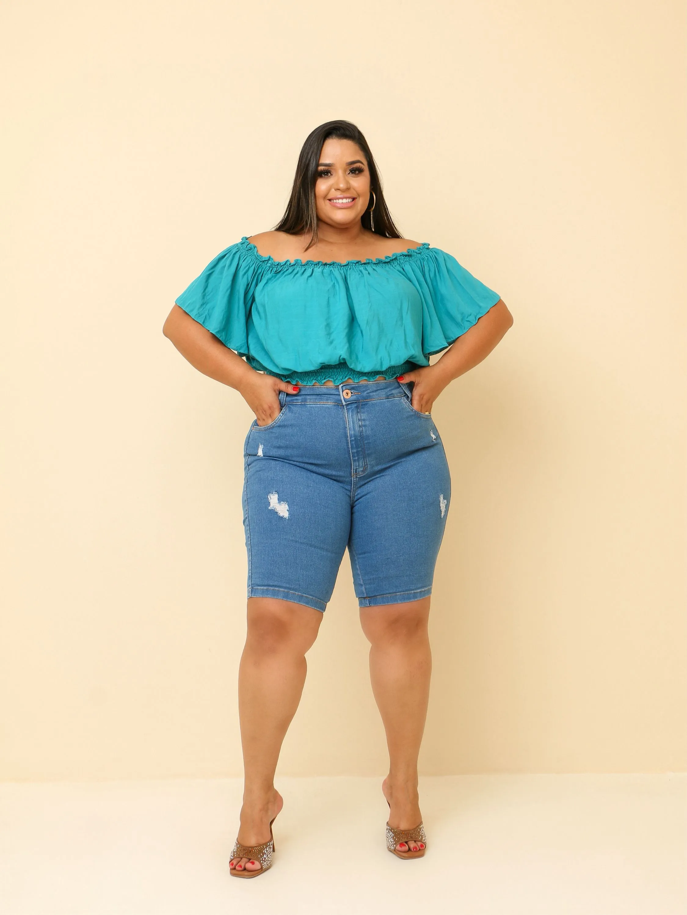 Bermuda jeans feminina plus size .