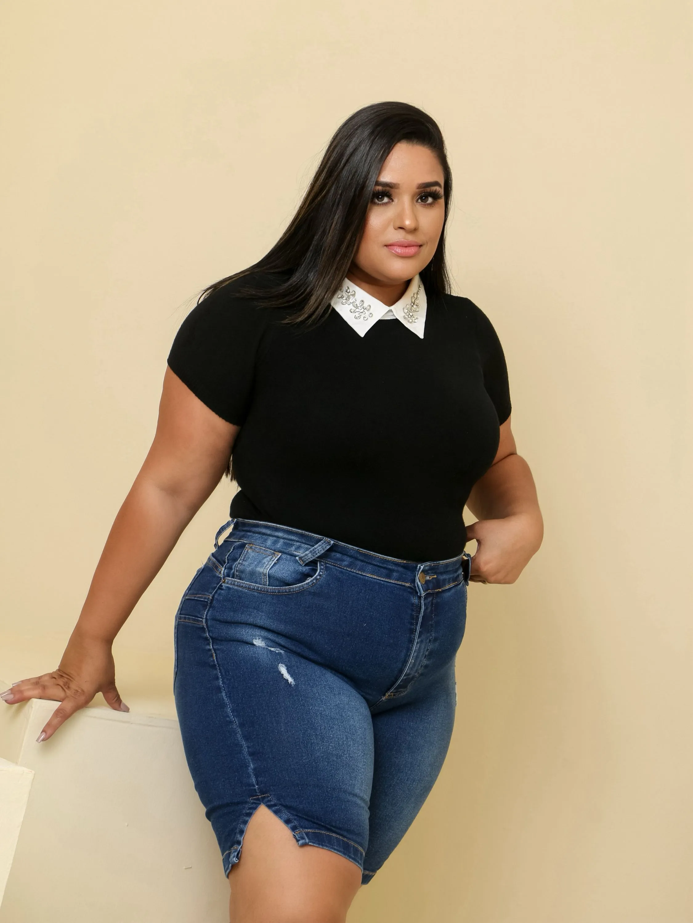 Bermuda jeans feminina plus size