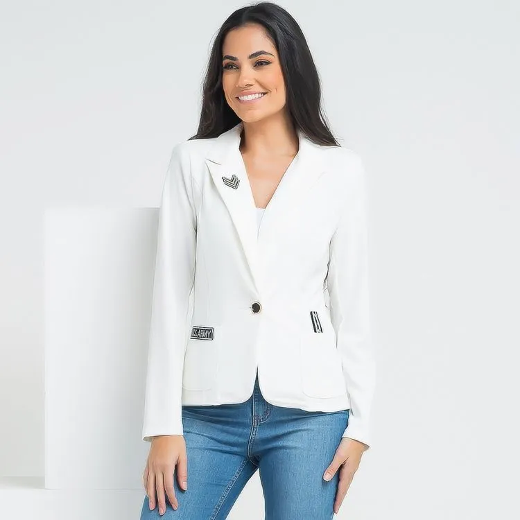 blazer casual com bordado  Botão Simples elegante feiminina -eb6766