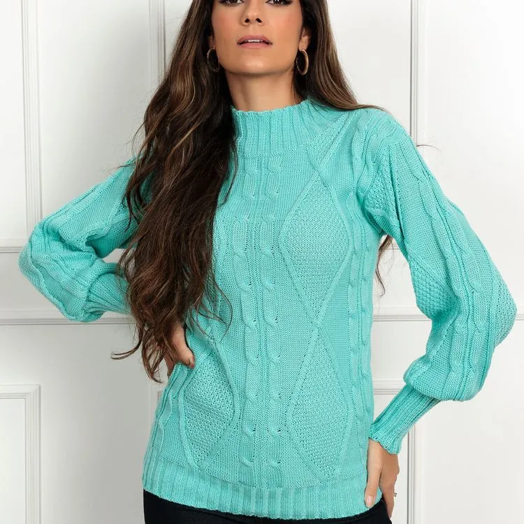 TRICOZHU  blusa manga longa comprido feminina inverno grosso