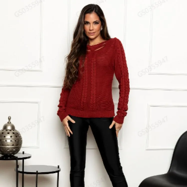 TRICOZHU blusa manga longo inverno feminina trancada