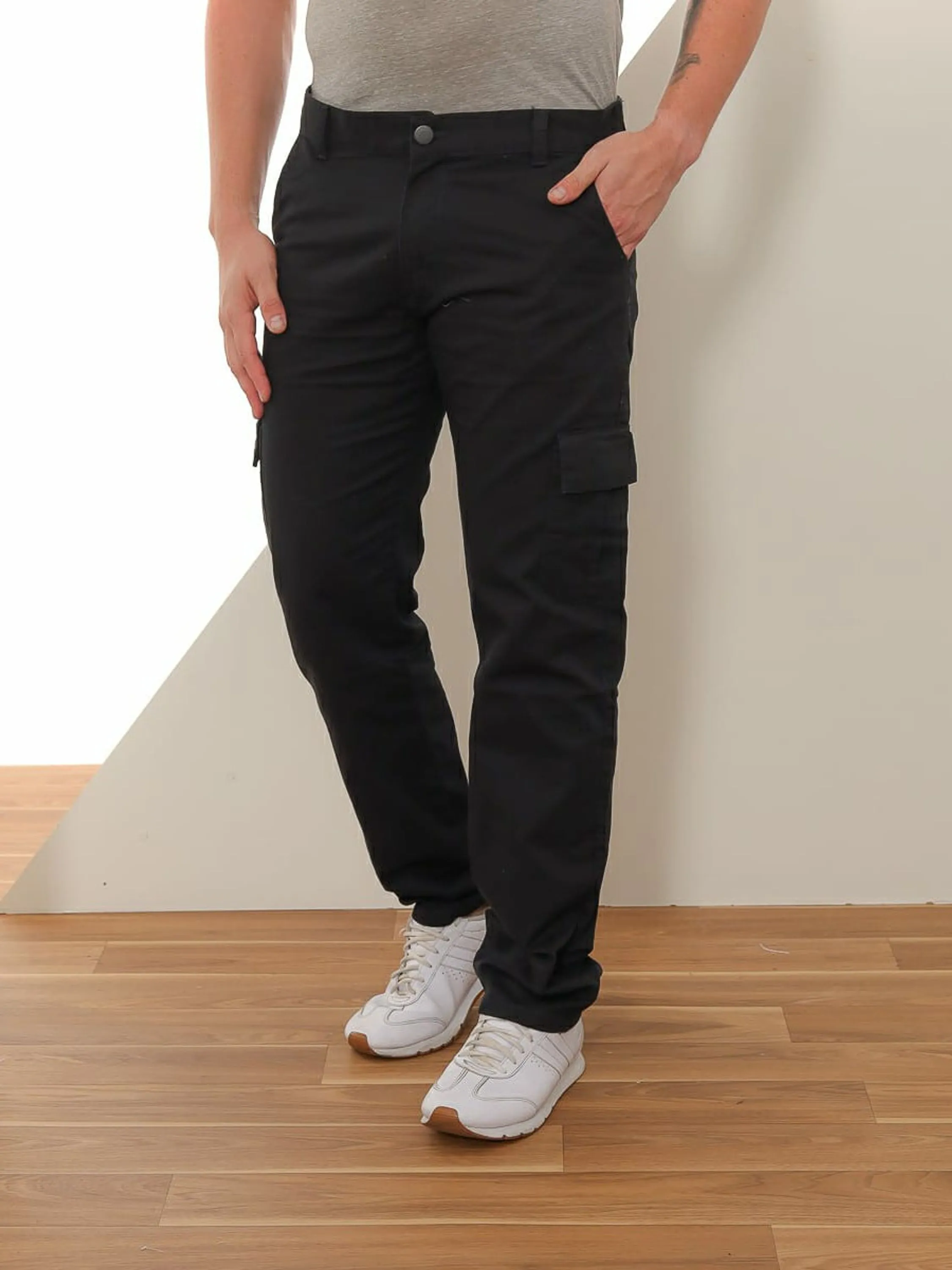 Calça Cargo Masculina Reta Preta