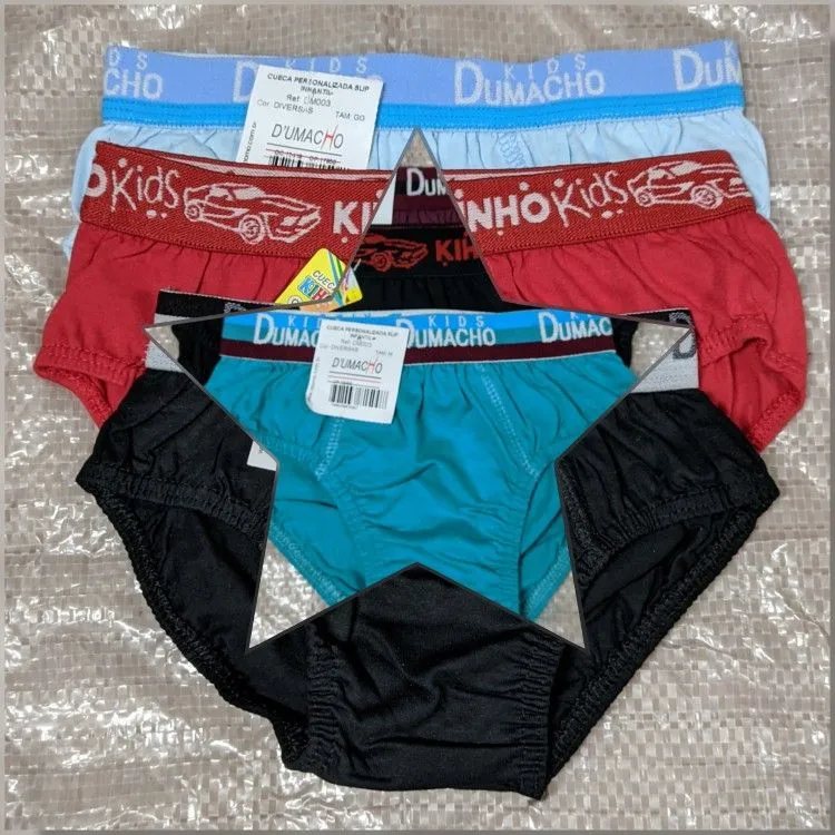 KIT C/ 3 CUECAS SLIP INFANTIL DUMACHO/KIHOMIMHO