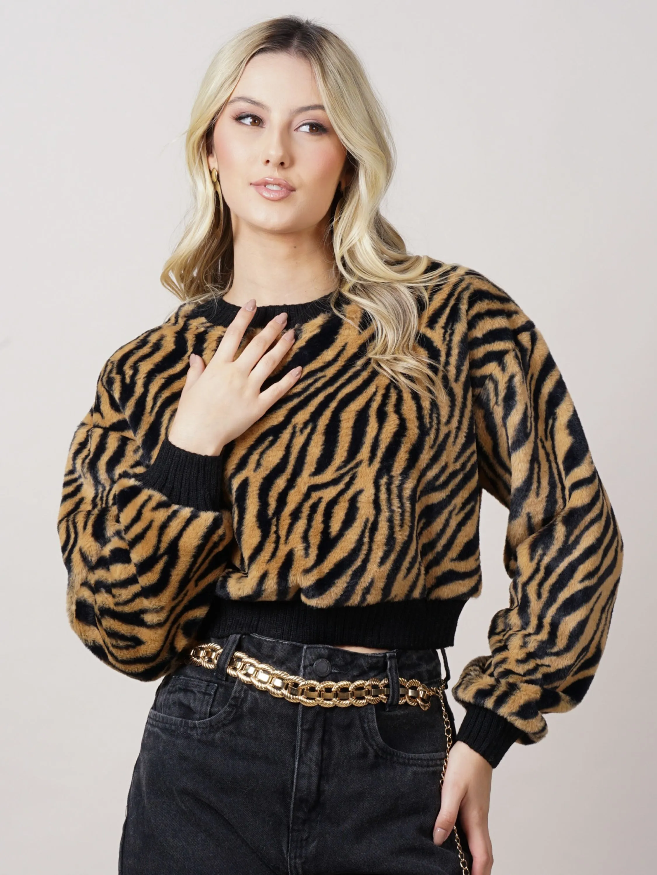 BLUSA FEMININA/ CROPPED/ SUÉTER/ SUPER ESTILOSO/ OUTONO & INVERNO/ ANIMAL PRINT ZE 7101