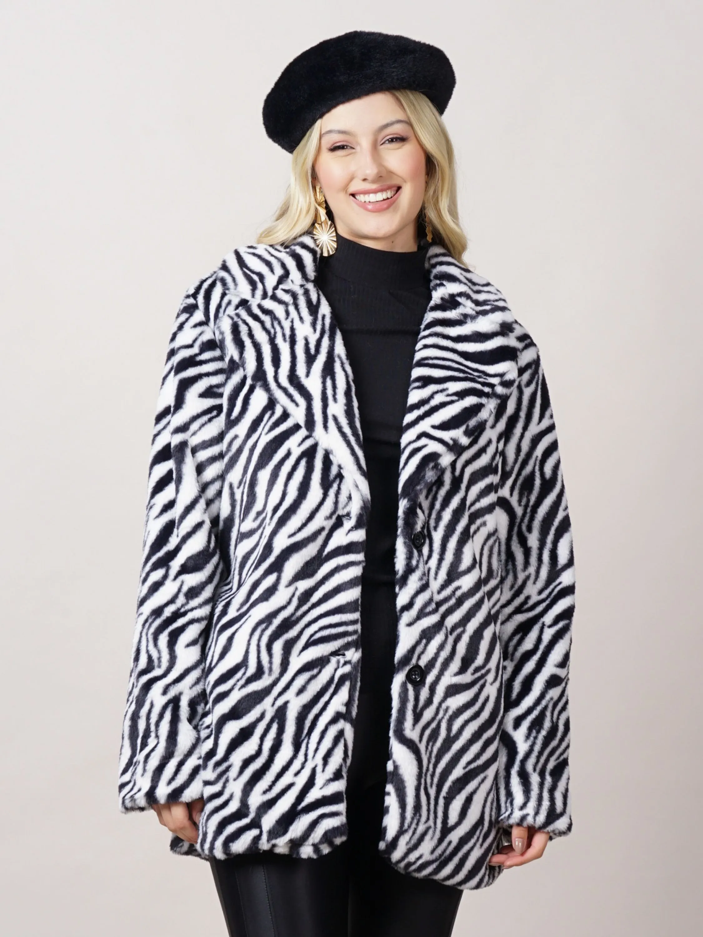 CASACO TEDDY FEMININO/ ANIMAL PRINT ZEBRA / FORRADO/ MODA INVERNO/ ZE 7119