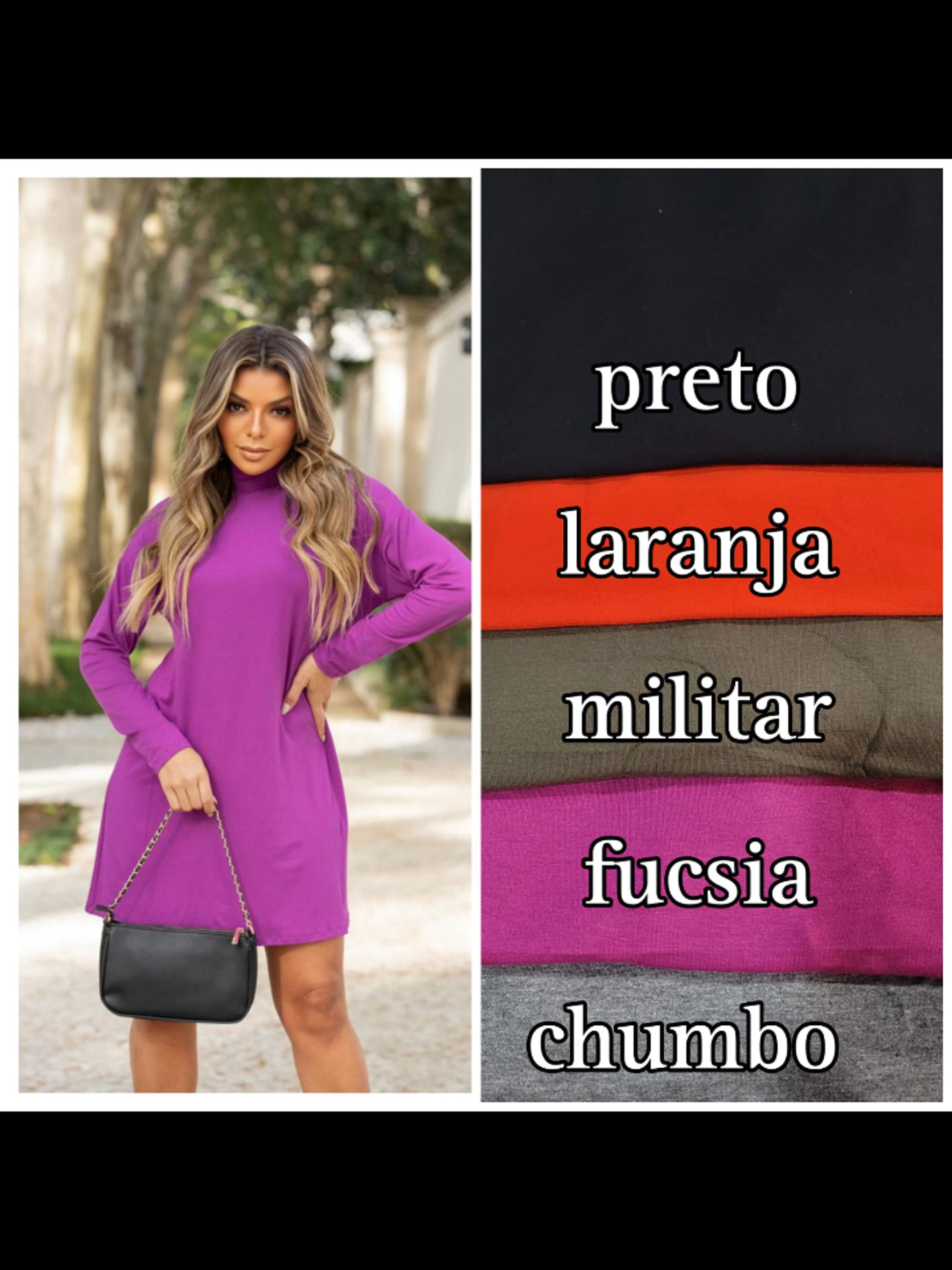 Vestido gola alta e liso