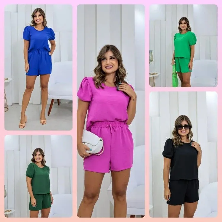 conjunto feminina de duna short é blusa