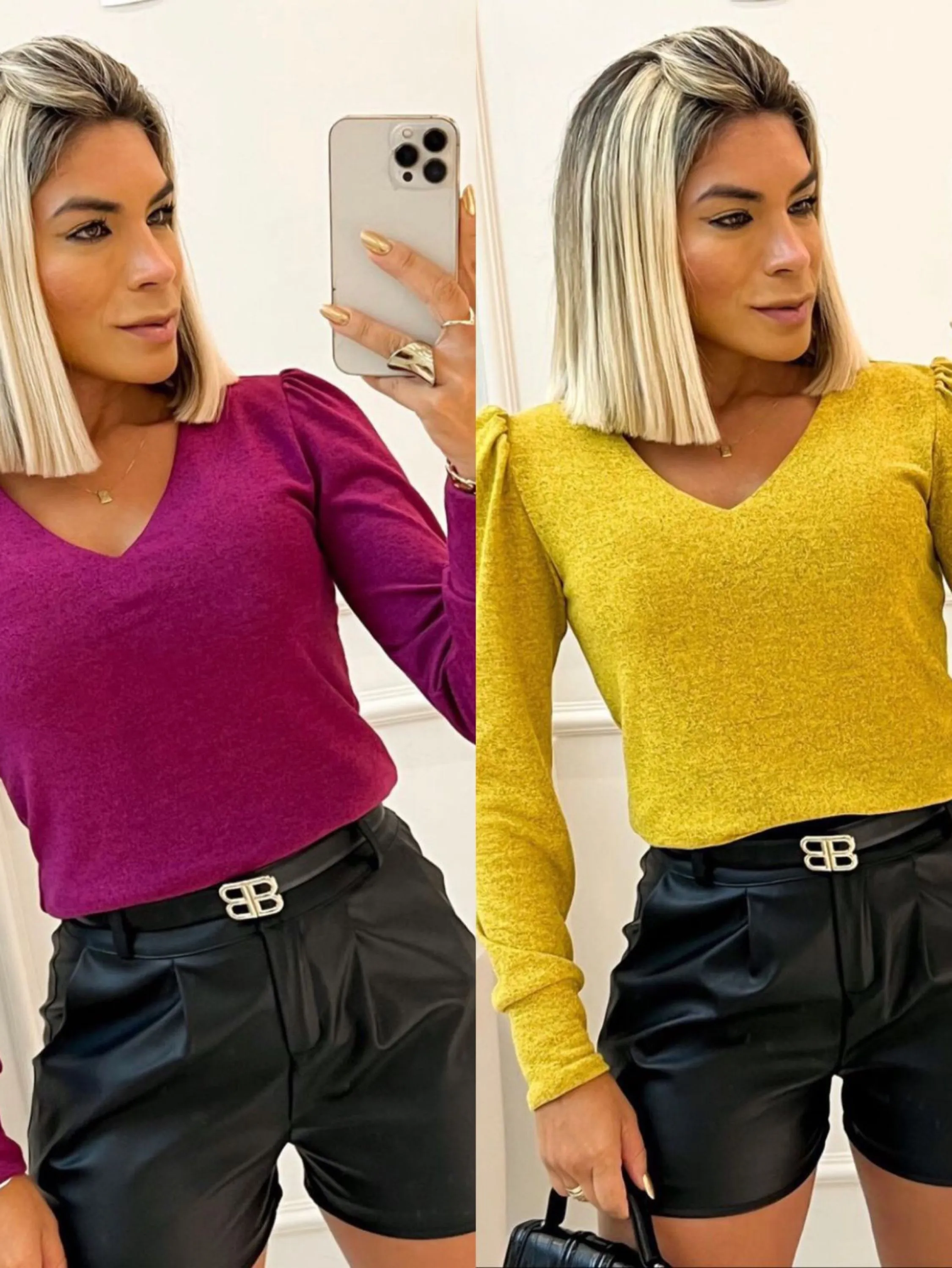 Blusa básica gola v malha lãzinha