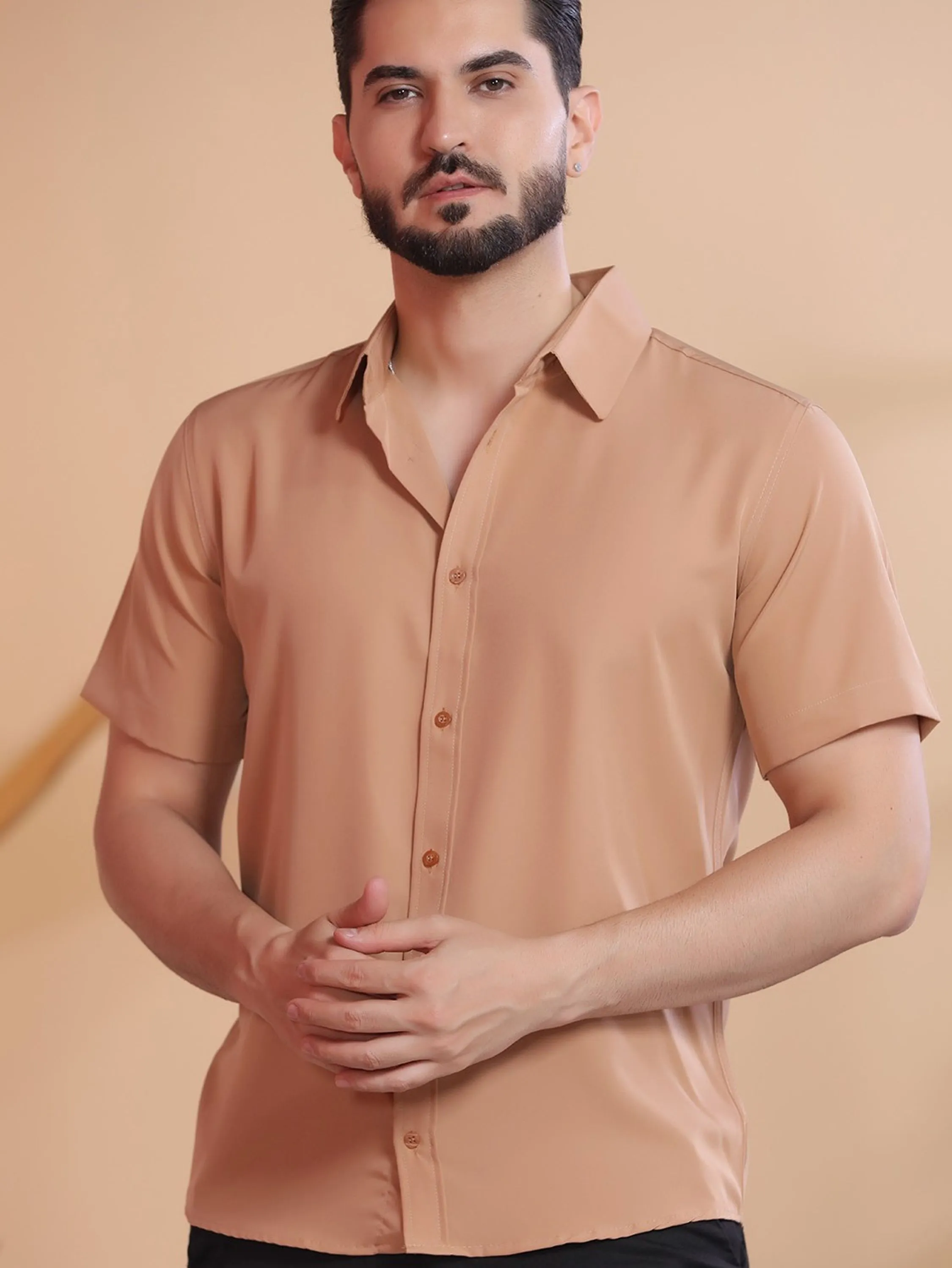 camisa social manga curta slim fit microleve com elastano não amassa passa fácil