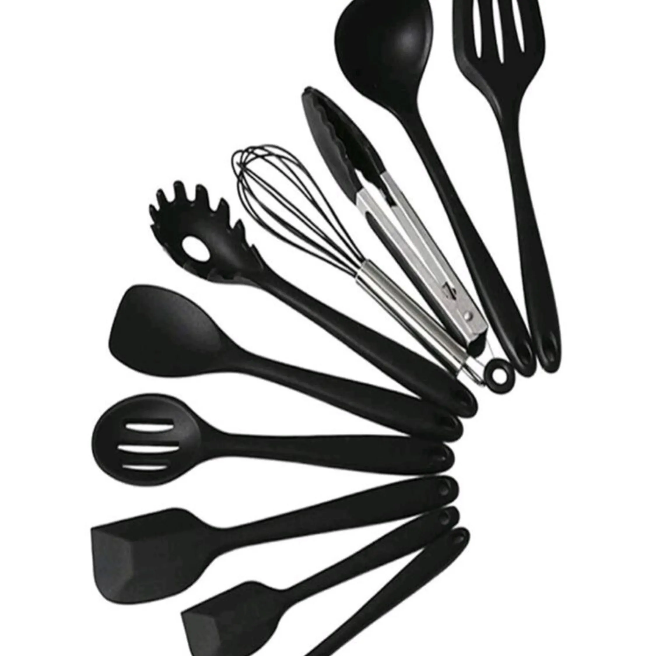 Kit 10 Peças Colheres De Silicone Cabo Inox Utensílios Cozinha