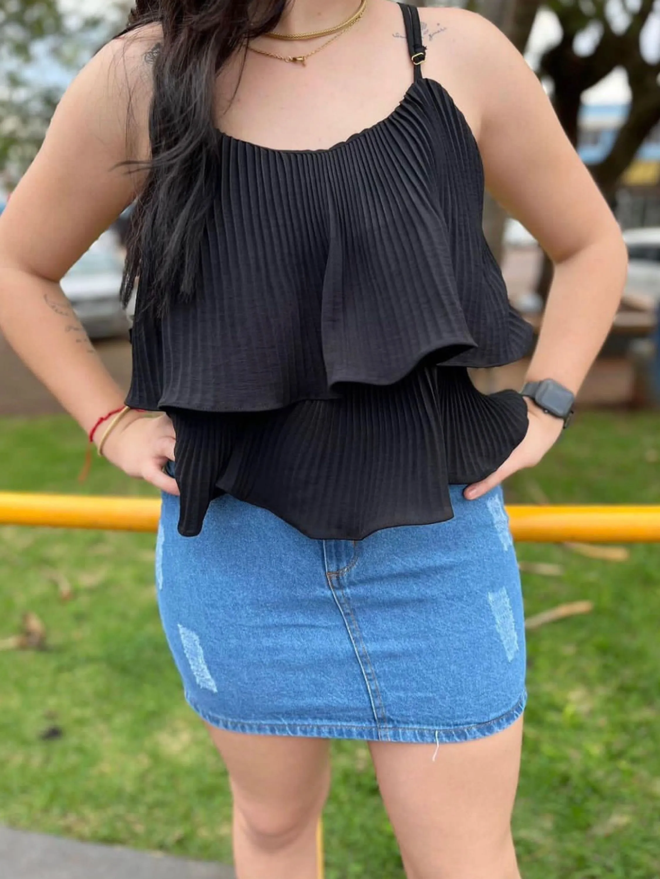 Blusa Bata cropped duna plissado vivimodas