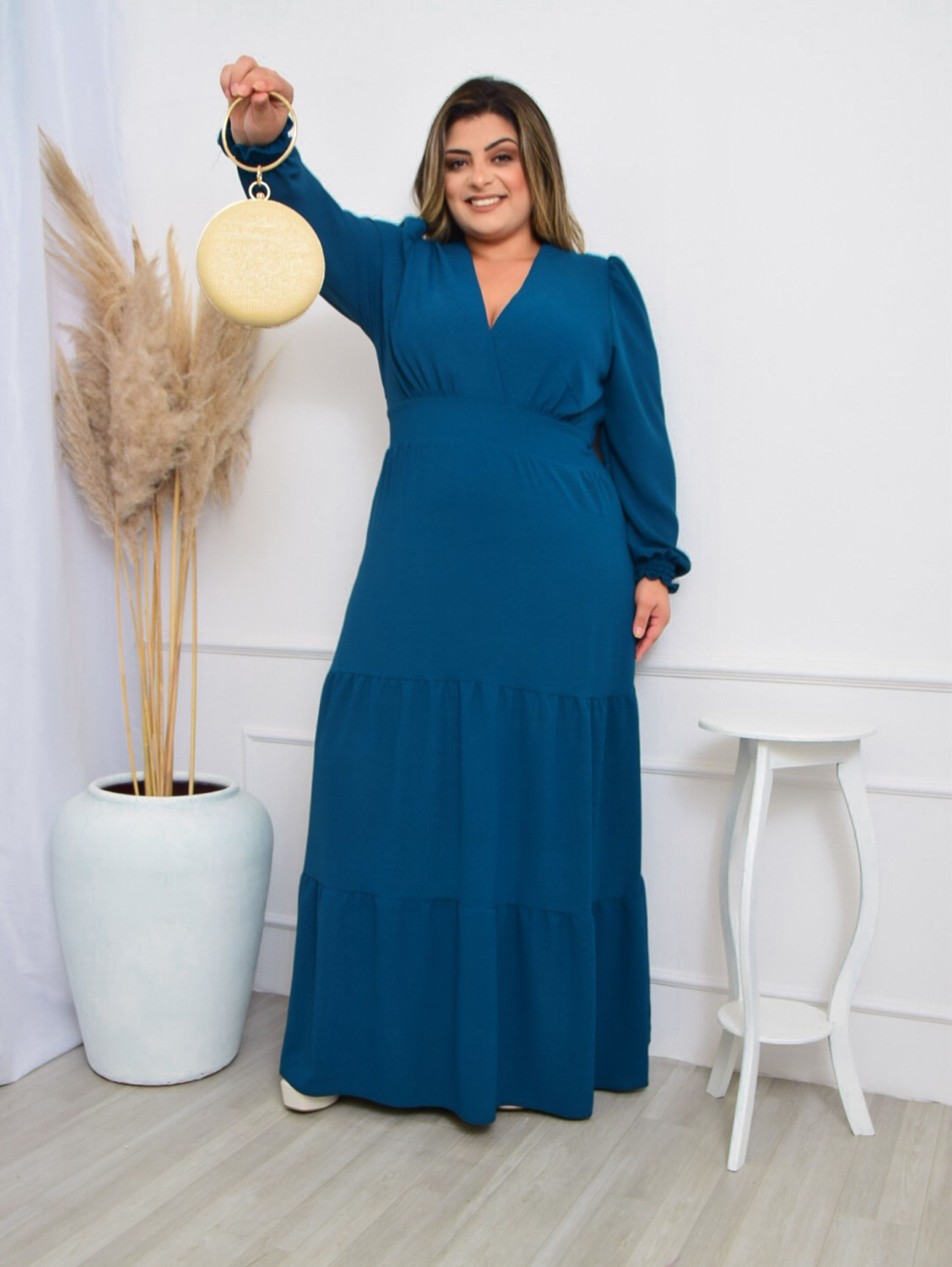 Vestido longo Exg transpassado Manga