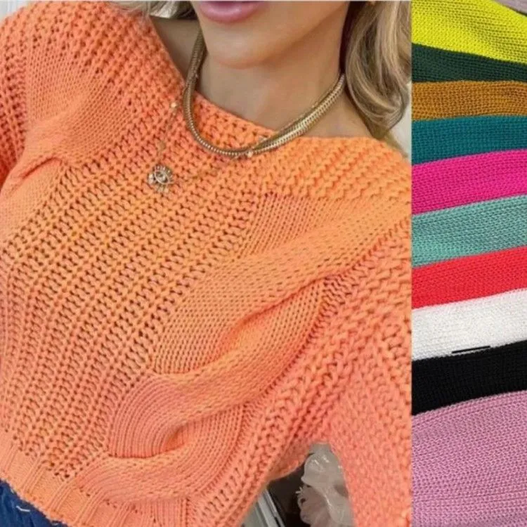 Blusa manga longa com trança de tricot