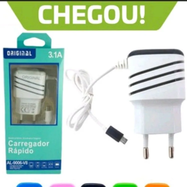 Carregador Rápido 3.1A Turbo Com Cabo V8 Mais 2 Entrada USB