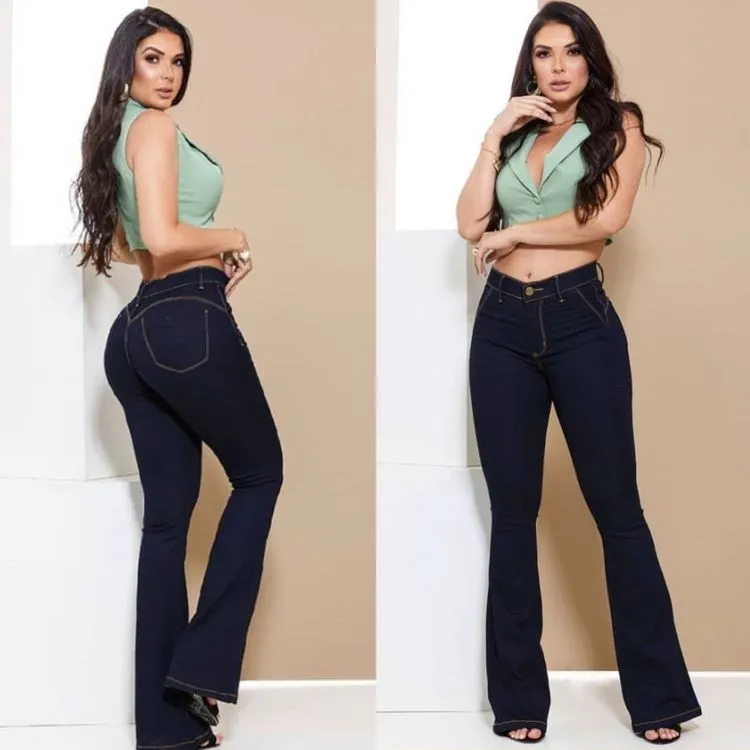 Calça jeans  flare feminina com lycra