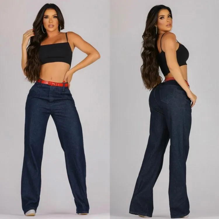 Wide leg  jeans  feminina sem lycra