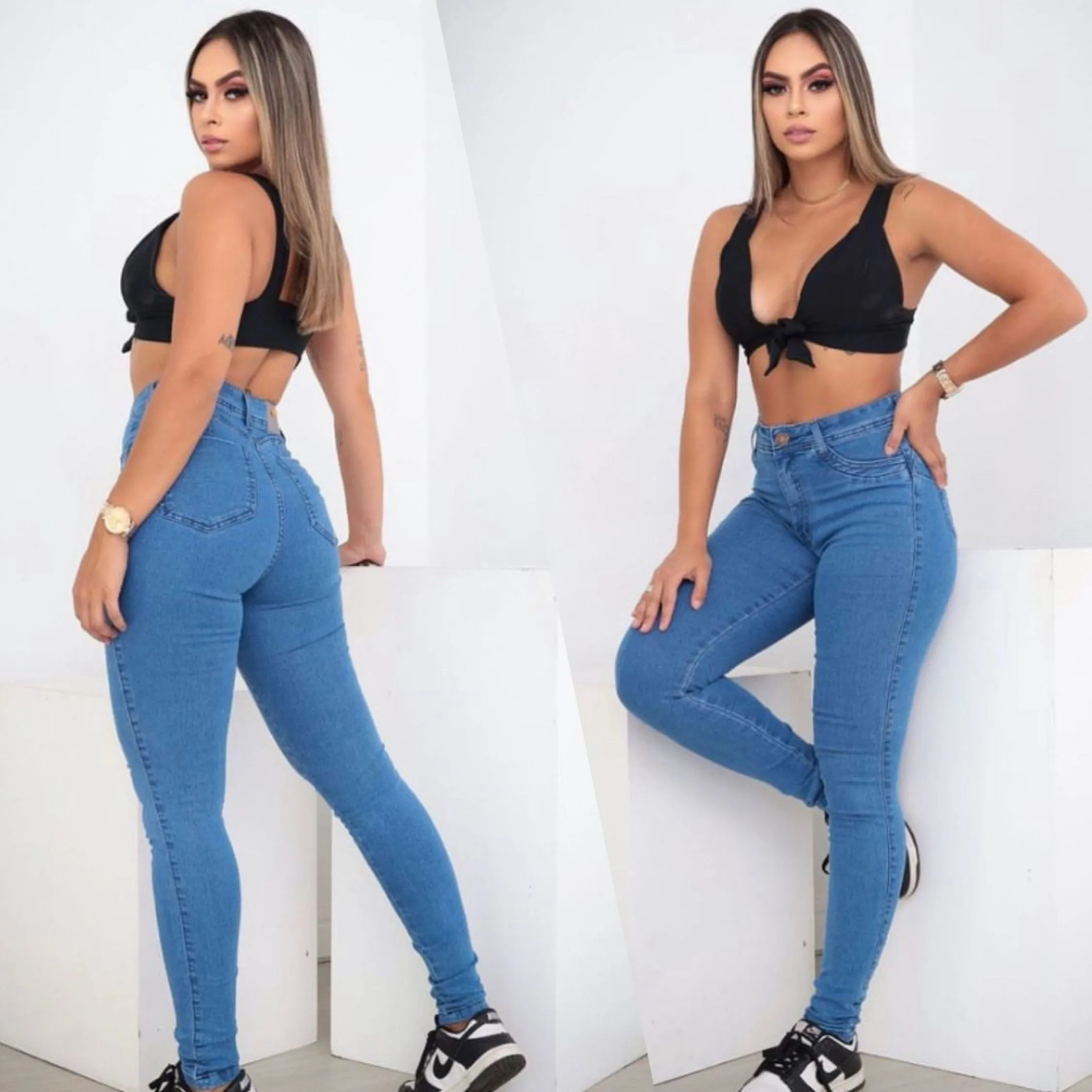 Calça jeans  skinny feminina com lycra