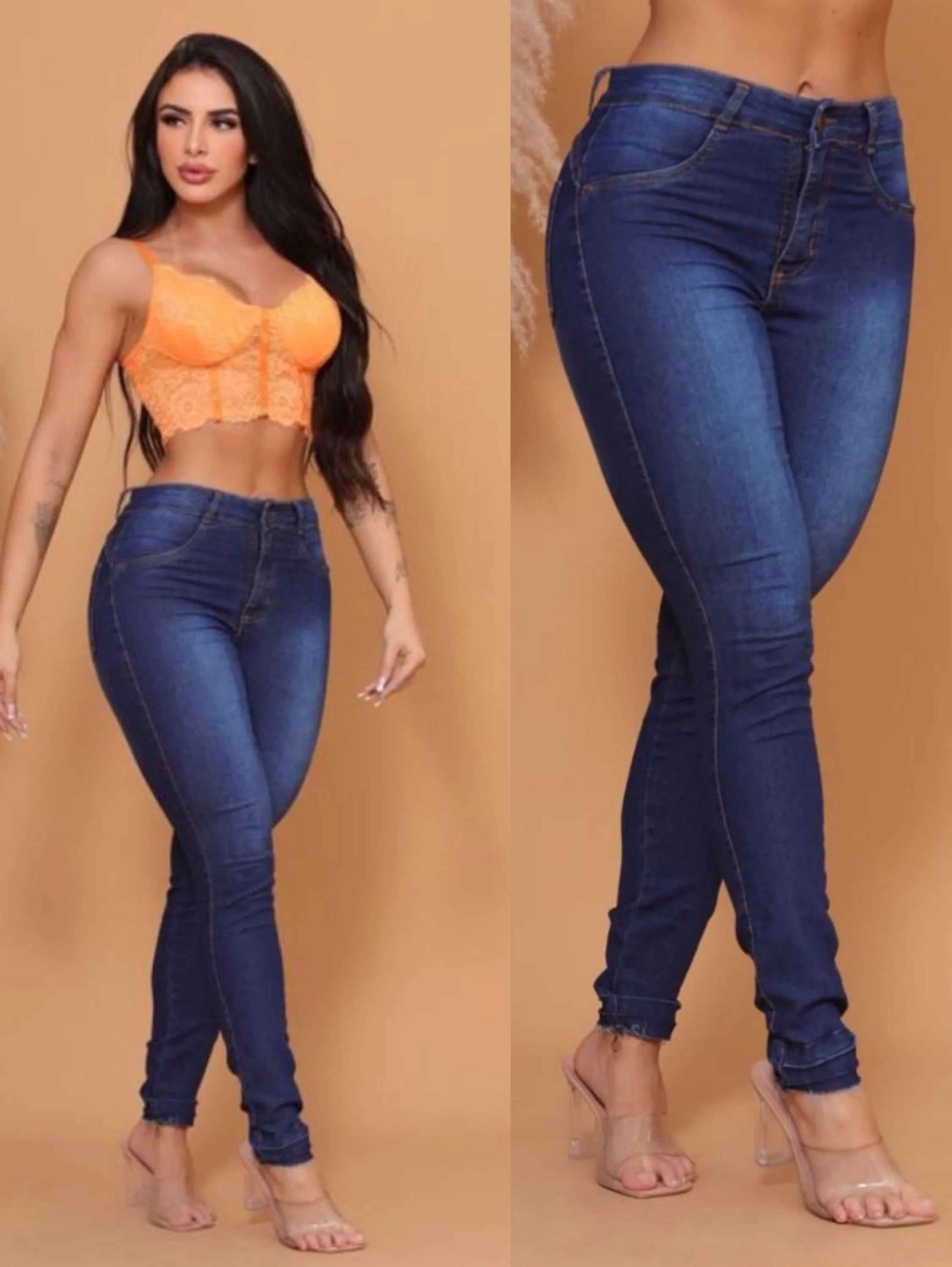 Calça jeans  skinny feminina com lycra