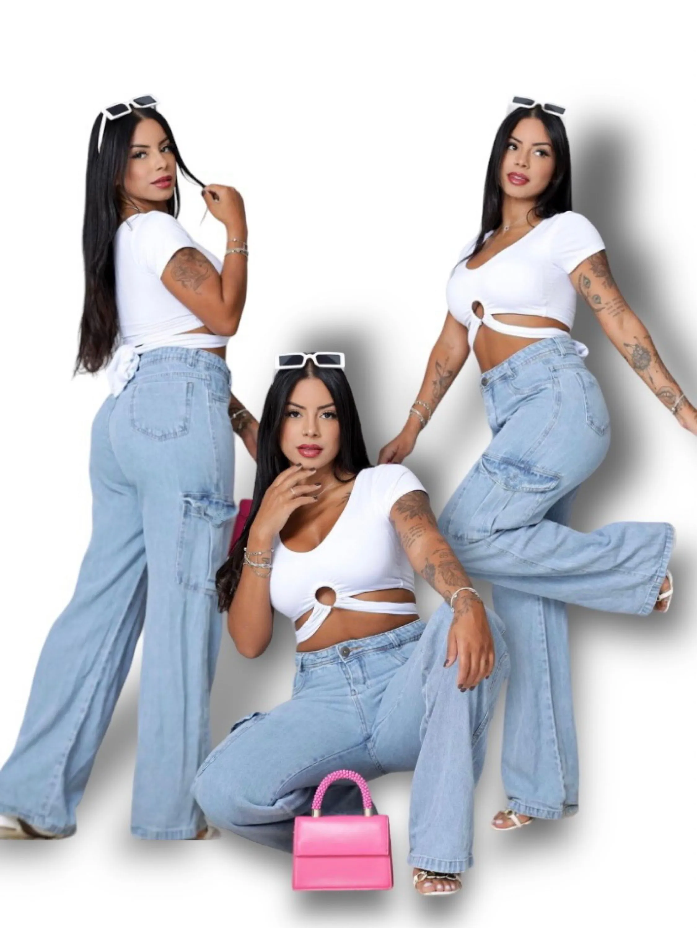 Cargo wide leg  jeans pantalona