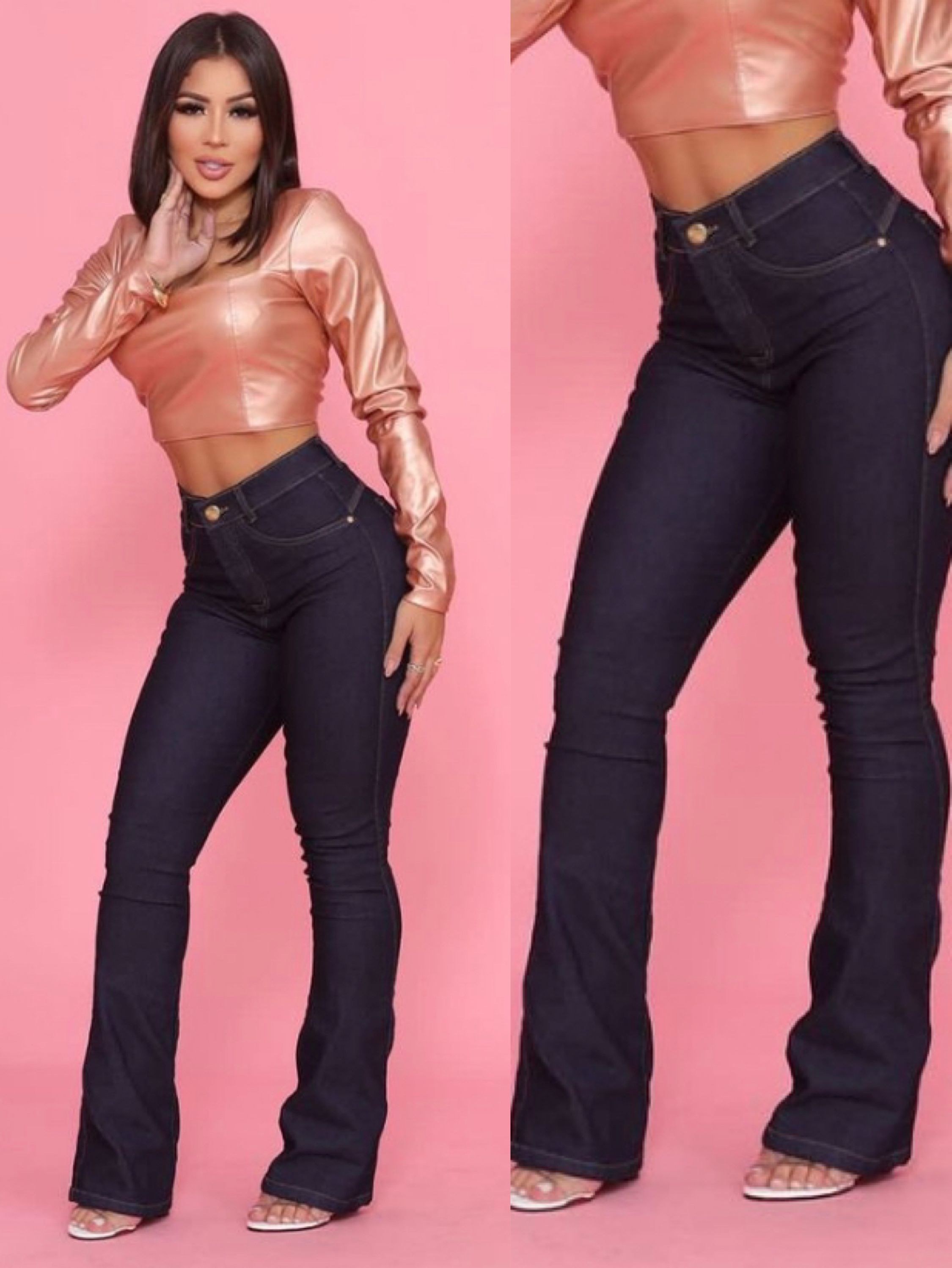 Calça jeans flare feminina com lycra