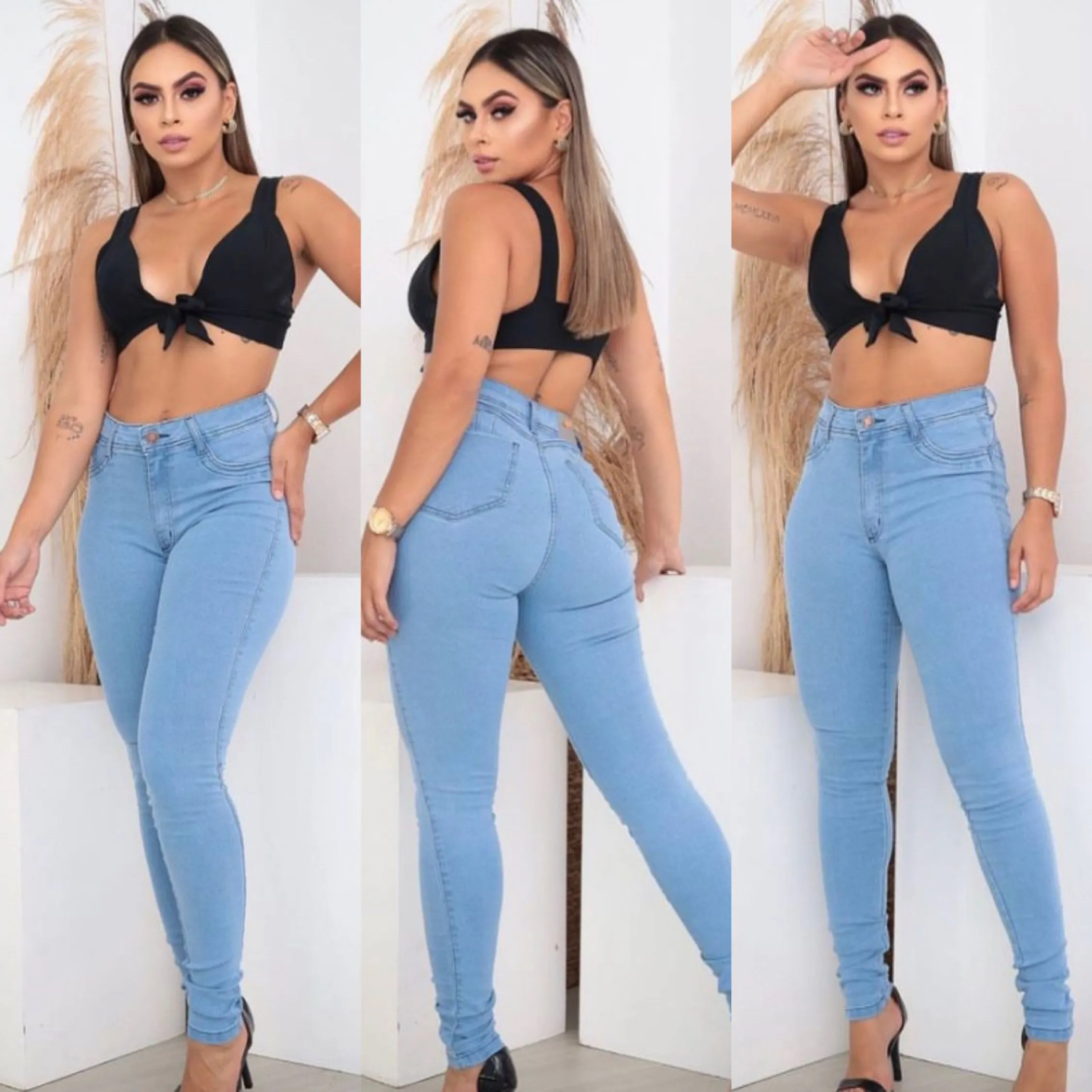 Calça jeans  skinny feminina com lycra