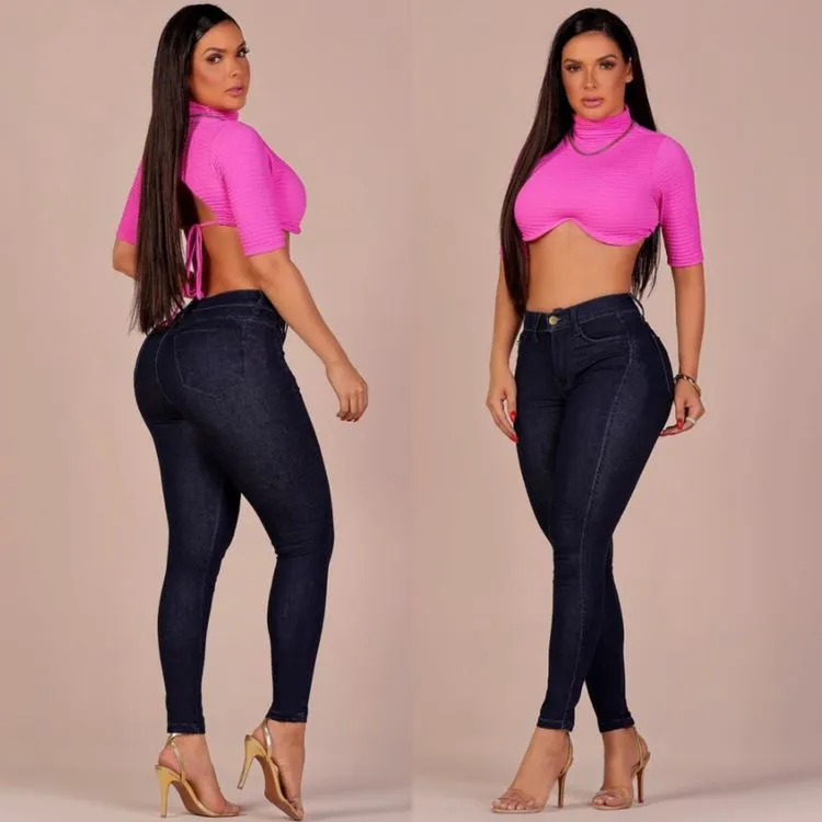 Calça jeans skinny feminina com lycra