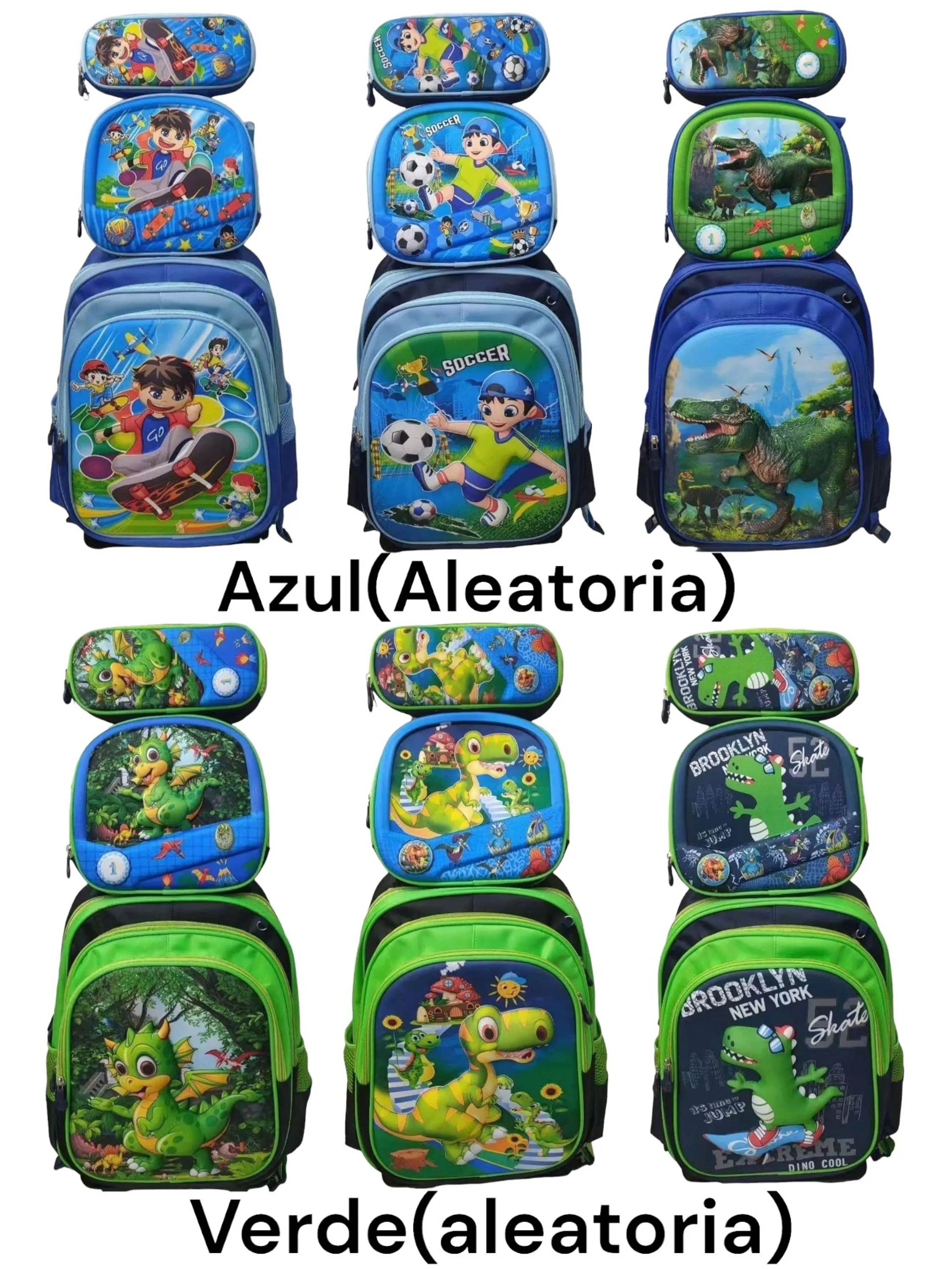 KIT Mochila Escolar+Lancheira+Estojo Estampa Aleatoria