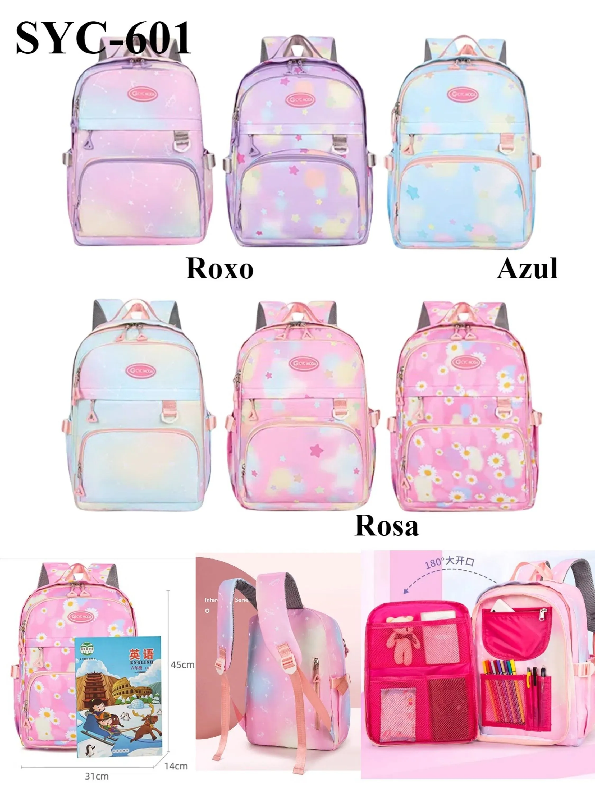 Mochila Escolar Aberto 180° SYC-601 - Xaviera Bolsas | ZAX